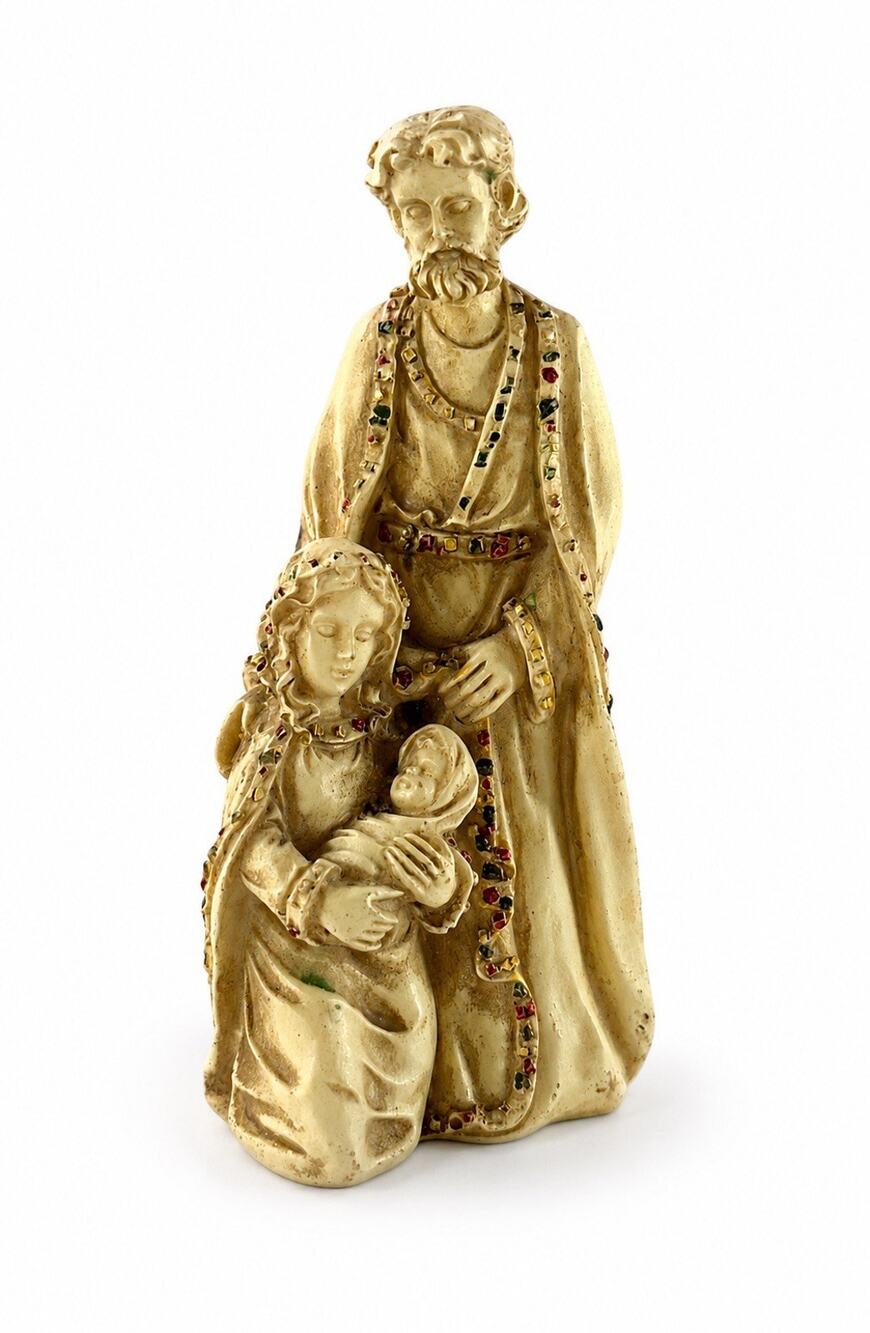 Vintage Holy Family Figurine Mary Joseph Baby Jesus Jeweled Look 5” - Picture 1 of 8